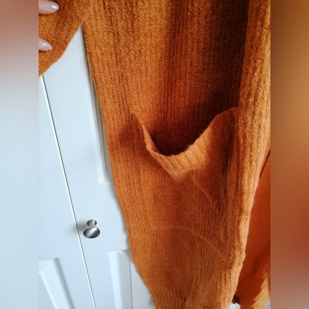 NEW Free People BB Boho Orange Knit Maxi Cardigan - Picture 4 of 9